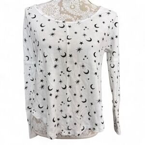 Lucky Brand Celestial Thermal Waffle Knit Black and White Long Sleeve Boho